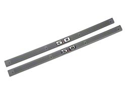 OPR Door Sill Plates with 5.0 Emblem; Smoke Gray (87-89 Mustang)