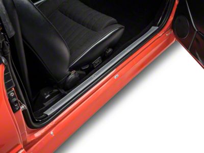 Door Sill Plates; Smoke Gray (87-89 Mustang)