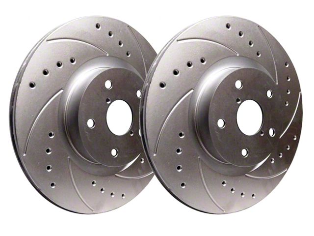 SP Performance Cross-Drilled and Slotted Rotors with Silver ZRC Coated; Front Pair (16-24 Camaro SS w/ 4-Piston Front Calipers)