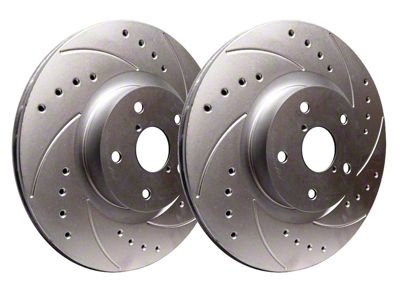 SP Performance Cross-Drilled and Slotted Rotors with Silver ZRC Coated; Front Pair (16-24 Camaro LS & LT w/ 4-Piston Front Calipers; 20-24 Camaro LT1)