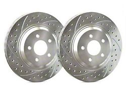 SP Performance Double Drilled and Slotted Rotors with Silver ZRC Coated; Front Pair (16-24 Camaro SS w/ 4-Piston Front Calipers)