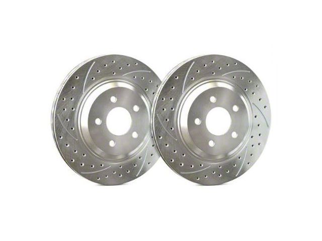 SP Performance Double Drilled and Slotted Rotors with Silver ZRC Coated; Front Pair (16-24 Camaro LS & LT w/ 4-Piston Front Calipers; 20-24 Camaro LT1)