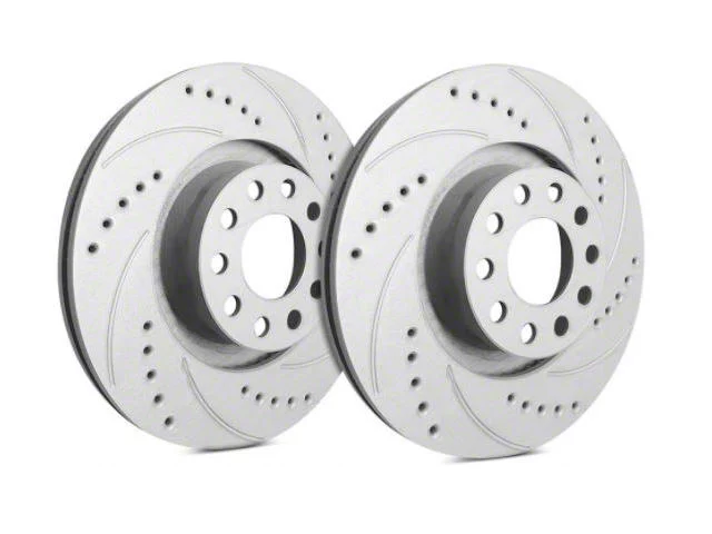 SP Performance Cross-Drilled and Slotted Rotors with Gray ZRC Coating; Front Pair (09-23 Challenger GT, R/T, T/A; 11-23 Challenger SE, SXT w/ Dual Piston Front Calipers)