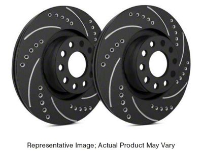SP Performance Cross-Drilled and Slotted Rotors with Black ZRC Coating; Front Pair (08-14 Challenger SRT8; 15-16 Challenger Scat Pack; 2017 Challenger R/T 392; 18-23 Challenger w/ 4-Piston Front Calipers)