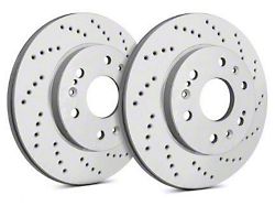 SP Performance Cross-Drilled Rotors with Gray ZRC Coating; Front Pair (06-14 Charger w/ Dual Piston Front Calipers; 15-17 Charger Daytona, R/T, AWD SE, AWD SXT; 18-23 Charger w/ Dual Piston Front Calipers)