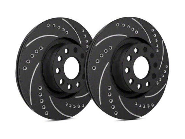 SP Performance Cross-Drilled and Slotted Rotors with Black ZRC Coated; Rear Pair (06-17 5.7L HEMI, 3.5L RWD & 3.6L RWD Charger w/ 13.70-Inch Vented Rear Rotors; 15-23 Charger Pursuit)