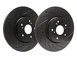 SP Performance Double Drilled and Slotted Rotors with Black Zinc Plating; Front Pair (06-14 Charger SRT8; 15-17 Charger Scat Pack; 2017 Charger R/T 392; 18-23 Charger w/ 4-Piston Front Calipers)
