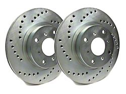 SP Performance Cross-Drilled Rotors with Silver ZRC Coating; Front Pair (14-19 Corvette C7 Stingray w/ J55 Brake Package)