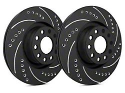 SP Performance Cross-Drilled and Slotted Rotors with Black ZRC Coated; Front Pair (05-13 Corvette C6 Base w/ Standard Brake Package)