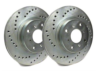 SP Performance Cross-Drilled Rotors with Silver ZRC Coated; Rear Pair (15-23 Mustang GT, EcoBoost w/ Performance Pack)