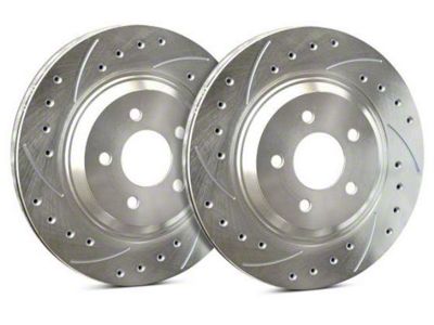 SP Performance Cross-Drilled and Slotted Rotors with Silver ZRC Coated; Front Pair (15-23 Mustang GT w/o Performance Pack, EcoBoost w/ Performance Pack)