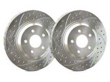 SP Performance Double Drilled and Slotted Rotors with Silver ZRC Coating; Front Pair (15-23 Mustang GT w/ Performance Pack)