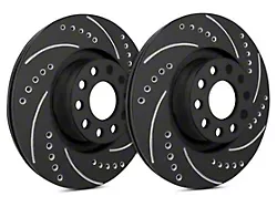 SP Performance Cross-Drilled and Slotted Rotors with Black ZRC Coated; Front Pair (11-14 Mustang GT w/ Performance Pack; 12-13 Mustang BOSS 302; 07-12 Mustang GT500)