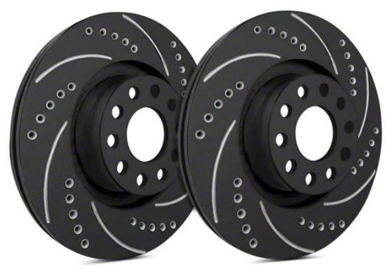 SP Performance Cross-Drilled and Slotted Rotors with Black ZRC Coating; Rear Pair (94-04 Mustang GT, V6)