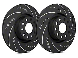 SP Performance Cross-Drilled and Slotted Rotors with Black ZRC Coated; Rear Pair (15-23 Mustang EcoBoost w/o Performance Pack, V6)