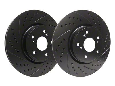 SP Performance Double Drilled and Slotted Rotors with Black ZRC Coated; Front Pair (15-23 Mustang GT w/o Performance Pack, EcoBoost w/ Performance Pack)