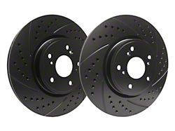 SP Performance Double Drilled and Slotted Rotors with Black ZRC Coating; Rear Pair (15-23 Mustang EcoBoost w/o Performance Pack, V6)