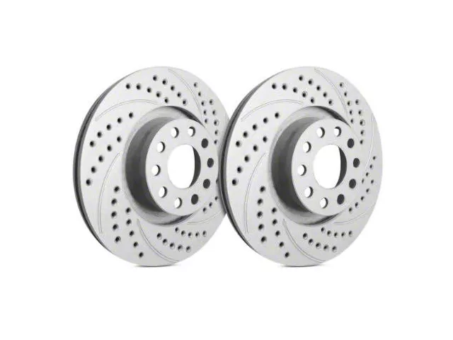 SP Performance Double Drilled and Slotted Rotors with Gray ZRC Coating; Front Pair (94-04 Mustang GT, V6)