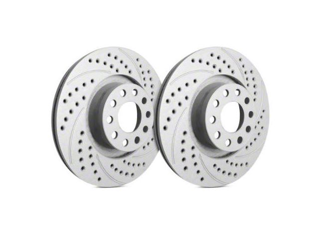 SP Performance Double Drilled and Slotted Rotors with Gray ZRC Coating; Front Pair (15-23 Mustang GT w/o Performance Pack, EcoBoost w/ Performance Pack)
