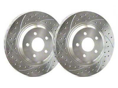 SP Performance Double Drilled and Slotted Rotors with Silver ZRC Coated; Front Pair (15-23 Mustang GT w/ Performance Pack)