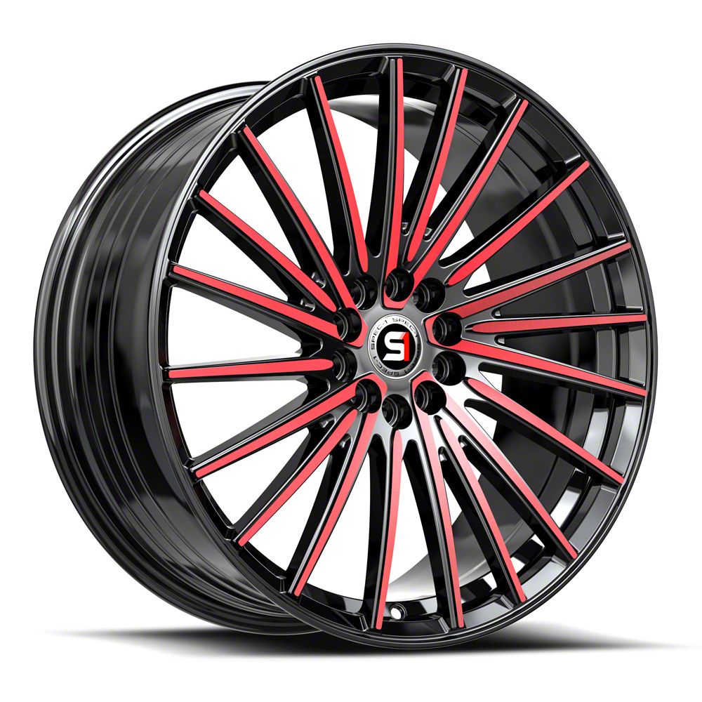 Spec-1 Camaro SP-68 Gloss Black and Red Machined Wheel; 18x8