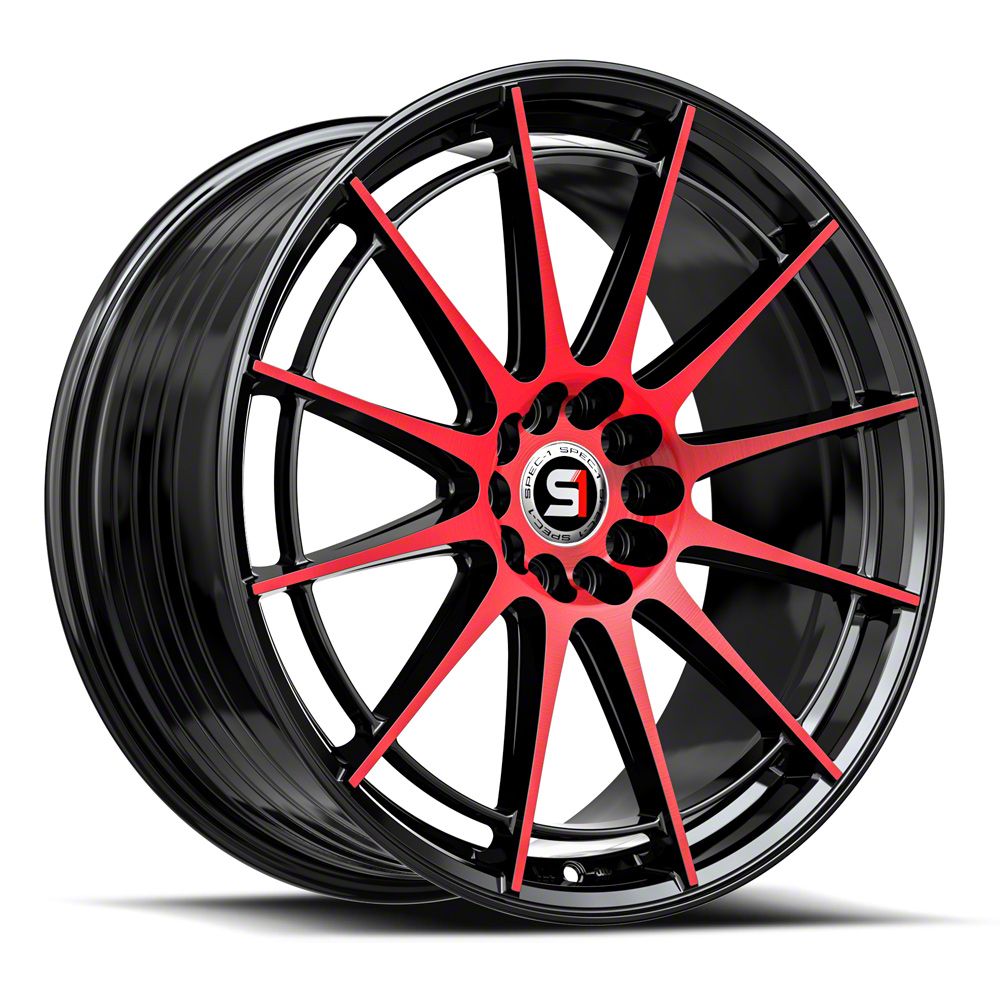 Spec-1 Mustang SP-64 Gloss Black and Red Machined Wheel; 17x8; 42mm ...