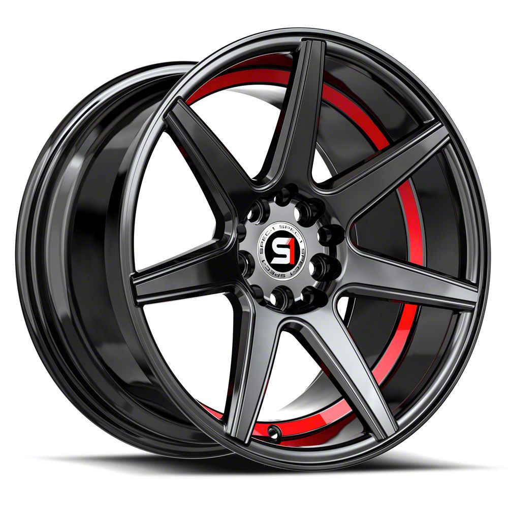 Spec-1 SP-73 Gloss Black and Red Undercut Wheel; 17x7.5; 42mm Offset (99-04 Mustang GT, V6)