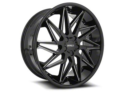 Spec-1 SPL-003 Gloss Black and Milled Wheel; Rear Only; 24x9; 35mm Offset (05-09 Mustang)