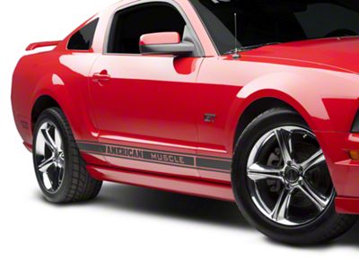 SpeedForm Rocker Stripes with AmericanMuscle Logo; Matte Black (99-04 Mustang)