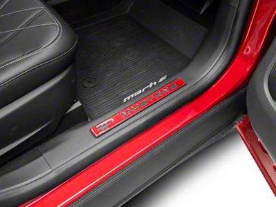 SpeedForm Door Sill Trim Cover; Red Carbon Fiber (21-25 Mustang Mach-E)