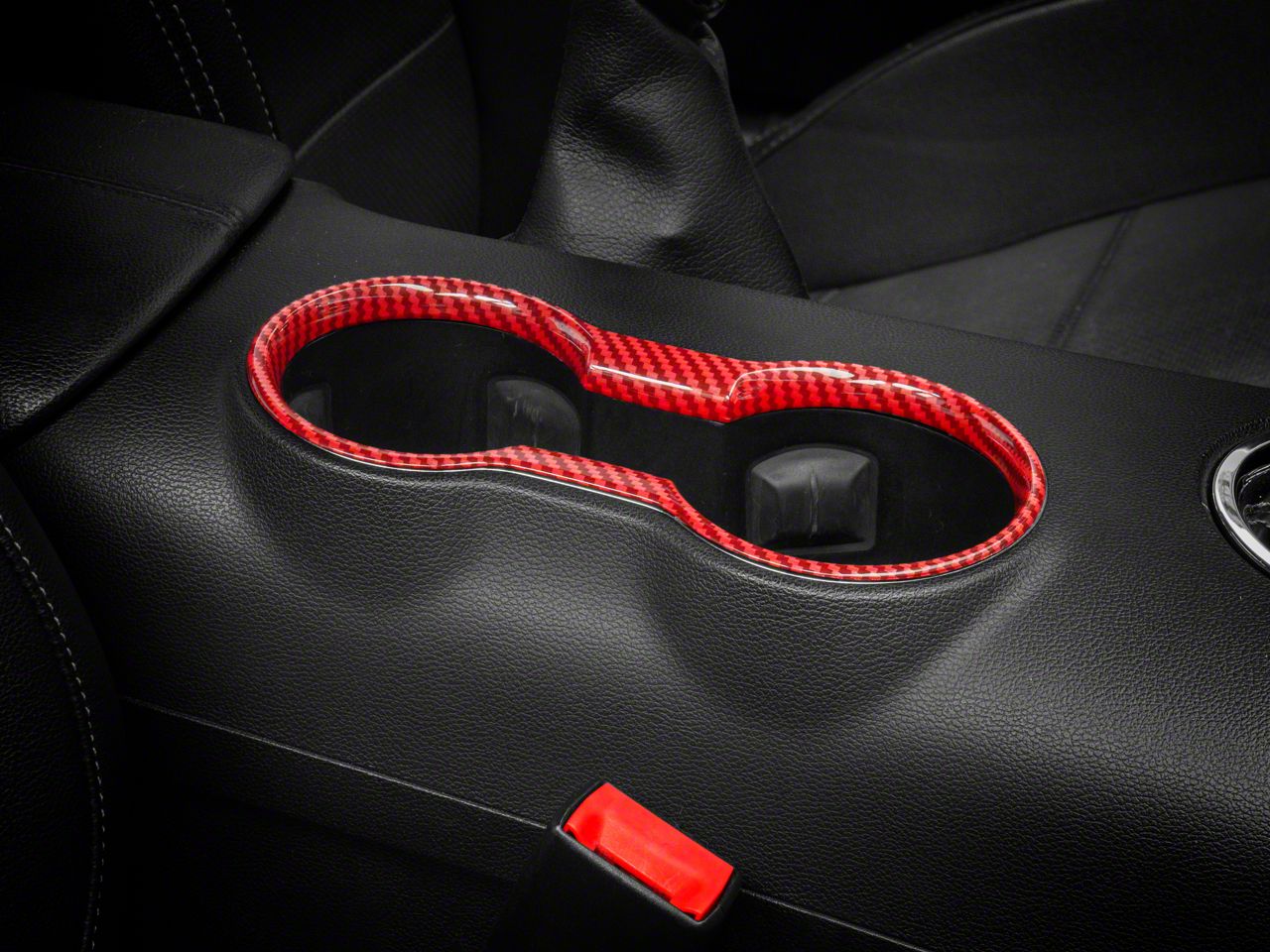 Black Center Console Cup Holder Trim Cover For Ford Mustang 2015-2021 – ABS Plastic