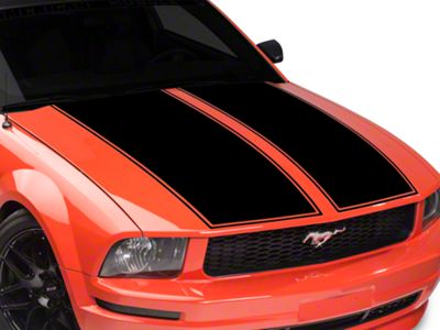 SEC10 Dual Hood Stripes; Gloss Black (05-09 Mustang GT, V6)