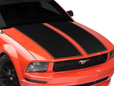 SEC10 Dual Hood Stripes; Matte Black (05-09 Mustang GT, V6)