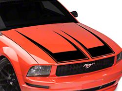 SEC10 Pinstriped Hood Decal; Gloss Black (05-09 Mustang GT, V6)