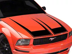 SpeedForm Pinstriped Hood Decal; Gloss Black (05-09 Mustang GT, V6)