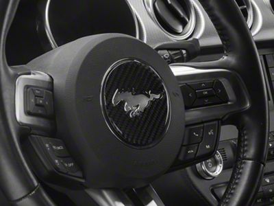 SpeedForm Steering Wheel Center Badge Accent Trim; Domed Carbon Fiber (15-23 Mustang)