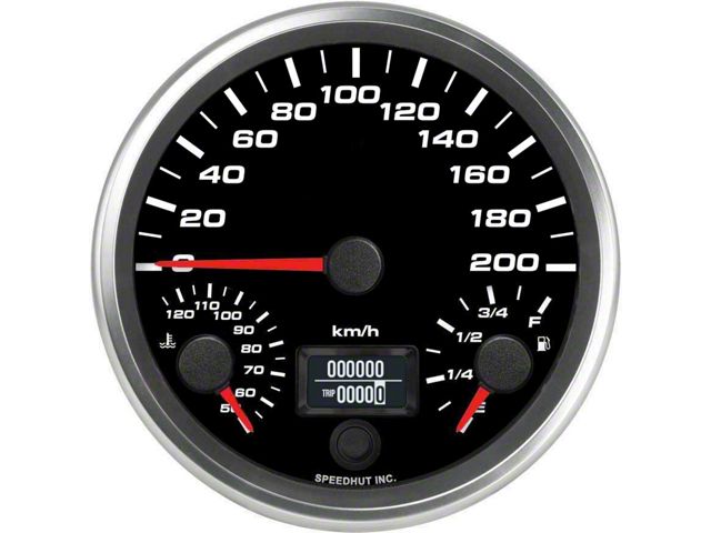 Three Wheel Speedometer Speedhut Universal AM Revolution Series 4-1/2-Inch Triple Gauge; 200 KM ...