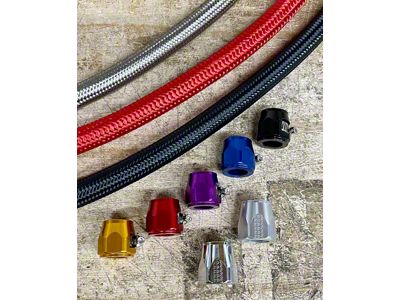 SpeedLogix Red Nylon Braided Oil Catch Can Line Kit; Silver / Chrome Fitting (11-23 6.4L HEMI Challenger w/o Shaker Hood)