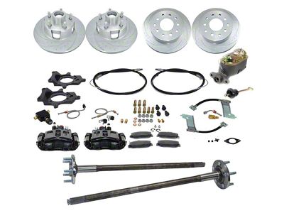 SSBC-USA 4-Wheel Disc Brake Conversion Kit with 5-Lug Axles and Cross-Drilled/Slotted Rotors; Black Calipers (87-92 Mustang)