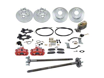 SSBC-USA 4-Wheel Disc Brake Conversion Kit with 5-Lug Axles and Cross-Drilled/Slotted Rotors; Red Calipers (87-92 Mustang)