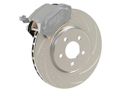 SSBC-USA R1-Redline Rear Direct Fit Caliper and Semi-Metallic Brake Pad Upgrade Kit with Dimple Drilled/Slotted Rotors; Clear Anodized Calipers (15-23 Mustang GT, EcoBoost, V6)