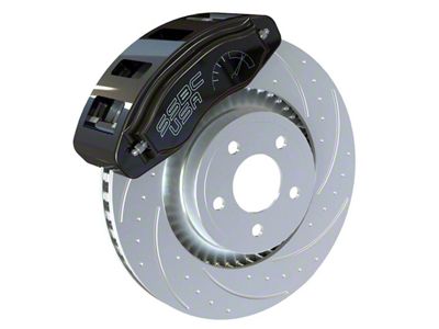 SSBC-USA R6-Redline Front 6-Piston Direct Fit Caliper and Semi-Metallic Brake Pad Upgrade Kit with Dimple Drilled/Slotted Rotors; Black Calipers (05-14 Mustang)