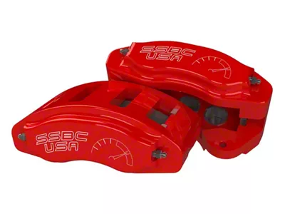 SSBC-USA R6-Redline Front 6-Piston Direct Fit Caliper and Semi-Metallic Brake Pad Upgrade Kit; Red Calipers (15-23 Mustang GT w/o Performance Pack, EcoBoost w/ Performance Pack)