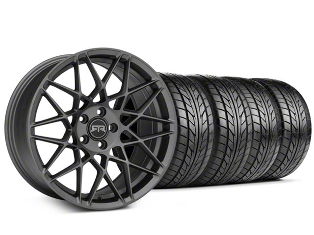 Staggered RTR Tech Mesh Satin Charcoal Wheel and NITTO NT555 G2 Tire Kit; 19x9.5/10.5 (15-23 Mustang GT, EcoBoost, V6)