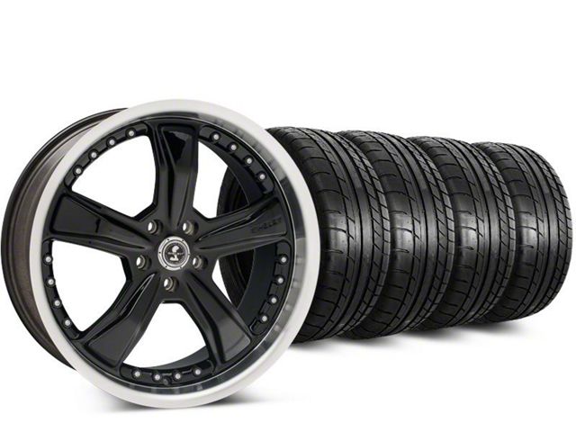 Staggered Shelby Razor Black Wheel and Mickey Thompson Street Comp Tire Kit; 20-Inch (15-23 Mustang GT, EcoBoost, V6)