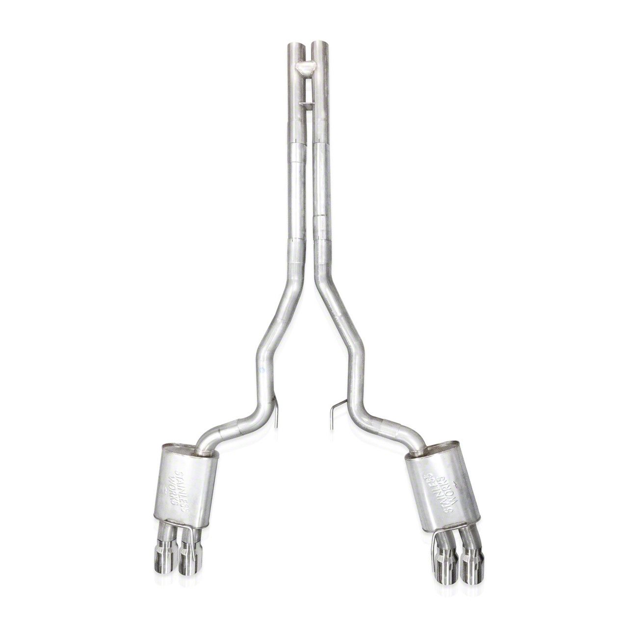 Stainless Works Redline Series Cat-Back Exhaust with H-Pipe and Quad Tips; Factory Connect (2024 Mustang GT Fastback w/ Active Exhaust, Dark Horse)