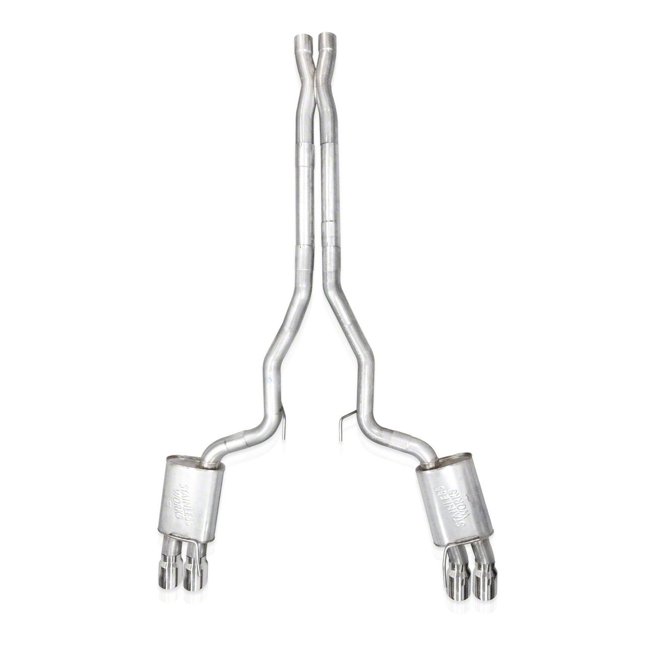 Stainless Works Redline Series Cat-Back Exhaust with X-Pipe and Quad Tips; Factory Connect (2024 Mustang GT Fastback w/ Active Exhaust, Dark Horse)