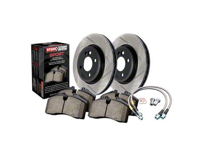 StopTech Sport Axle Slotted Brake Rotor and Pad Kit; Front (10-15 Camaro LS, LT)