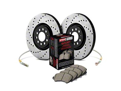 StopTech Sport Axle Drilled Brake Rotor, Pad and Brake Line Kit; Front (98-02 Camaro)