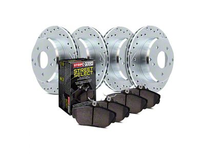 StopTech Sport Axle Drilled and Slotted Brake Rotor and Pad Kit; Front and Rear (95-97 Camaro w/ Rear Disc Brakes)